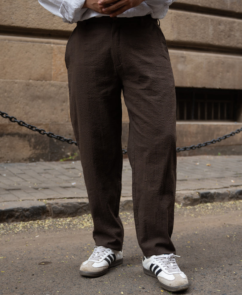 Brown Seersucker Cotton Pant