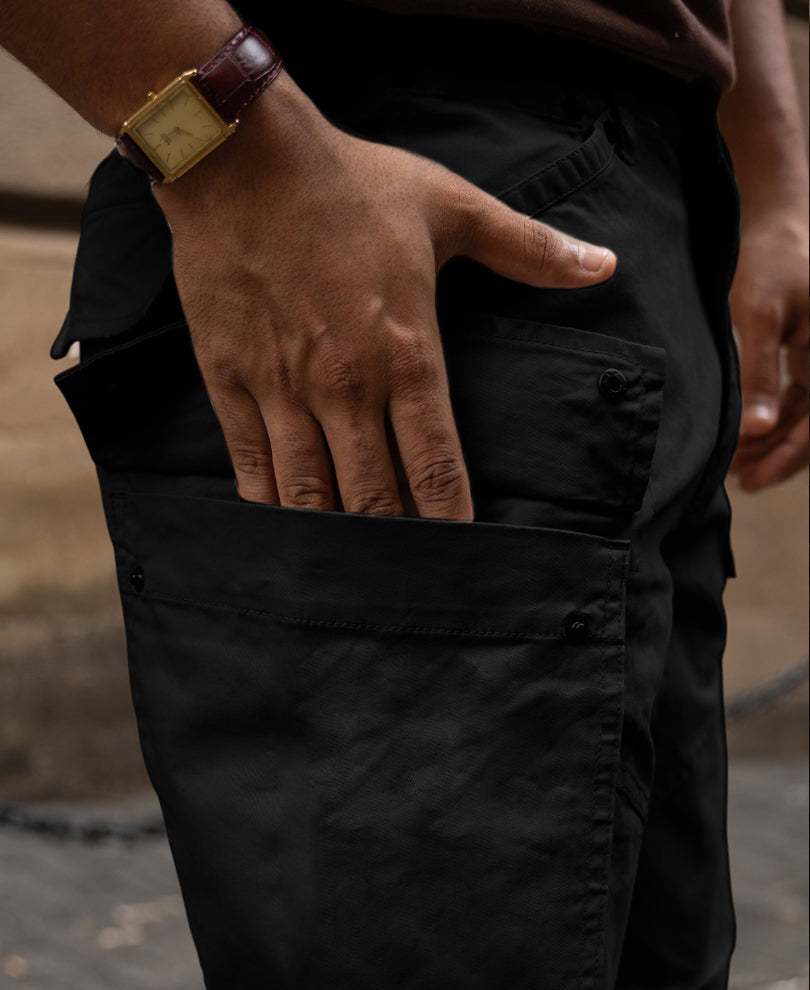 Black Cotton Cargo Trouser