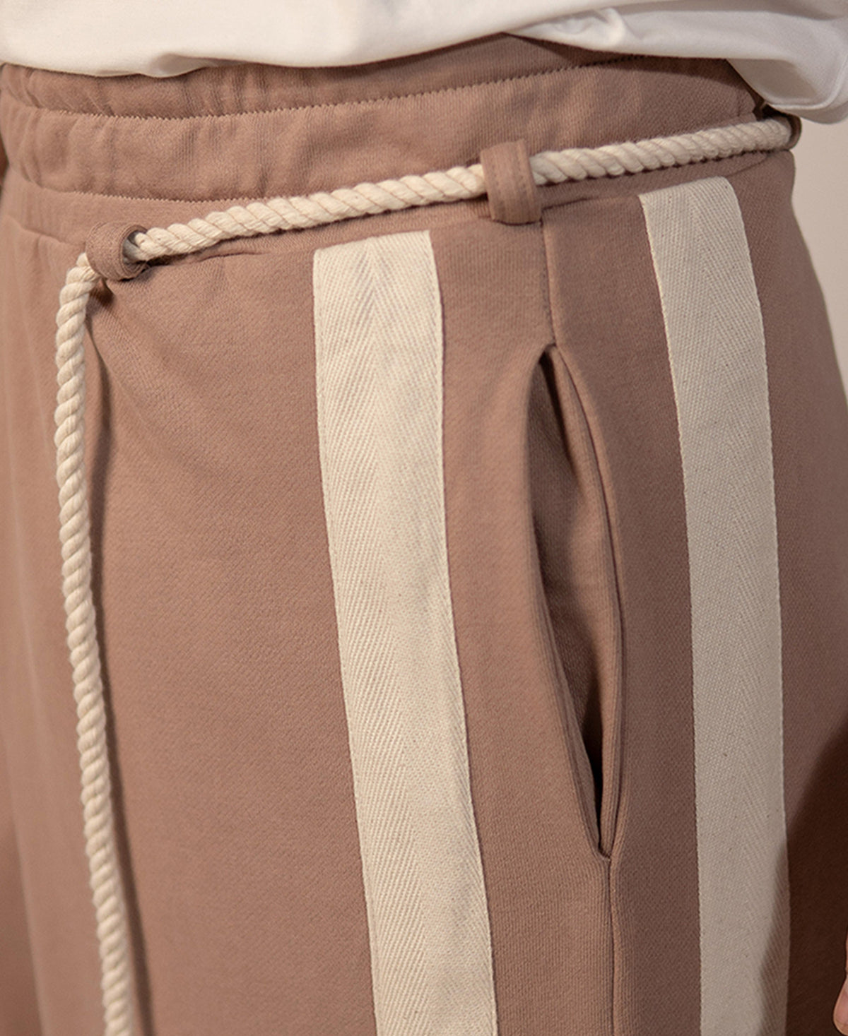 Beige Panelled Barrel Fit Trackpant