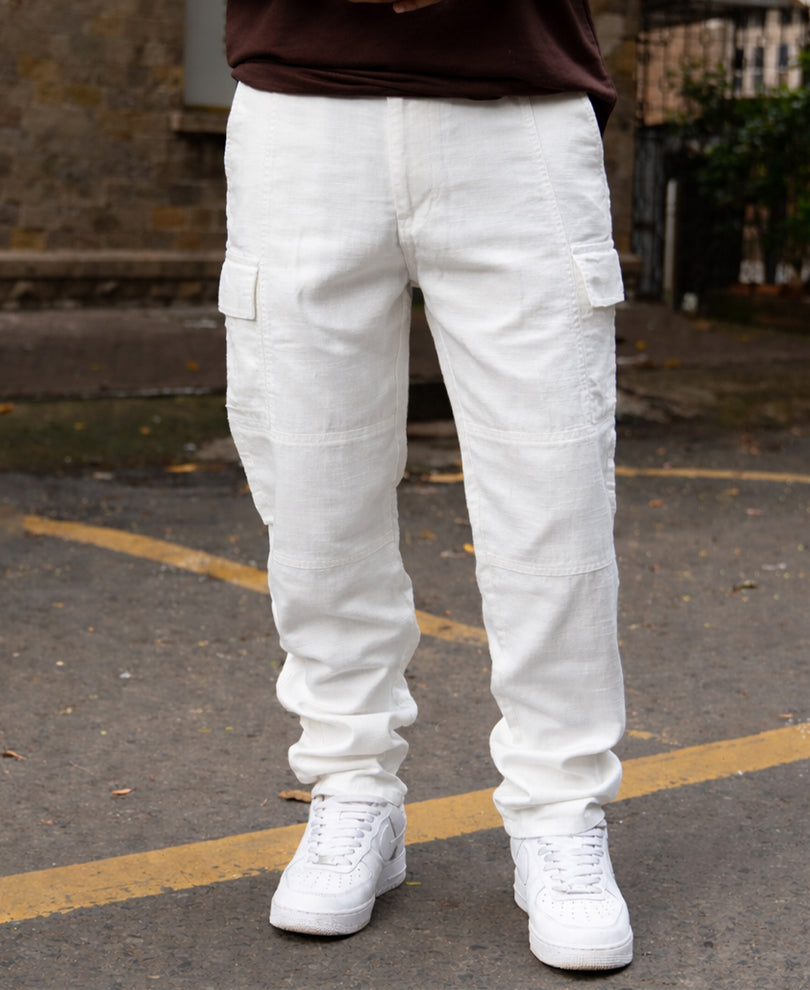 White Cotton Cargo Pant