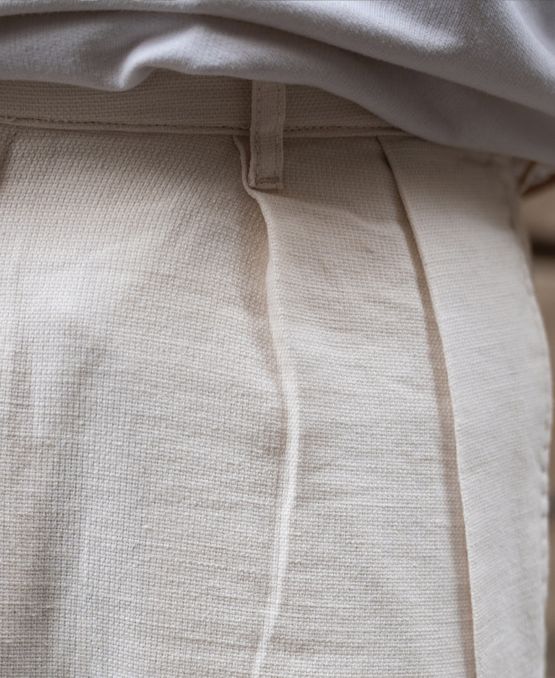 Light Beige Pleated Linen Pant
