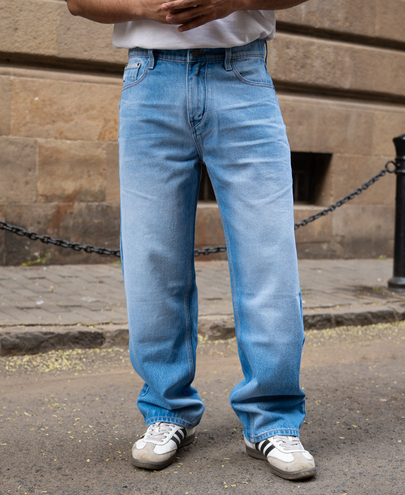 Mid Blue Washed Baggy Fit Jeans