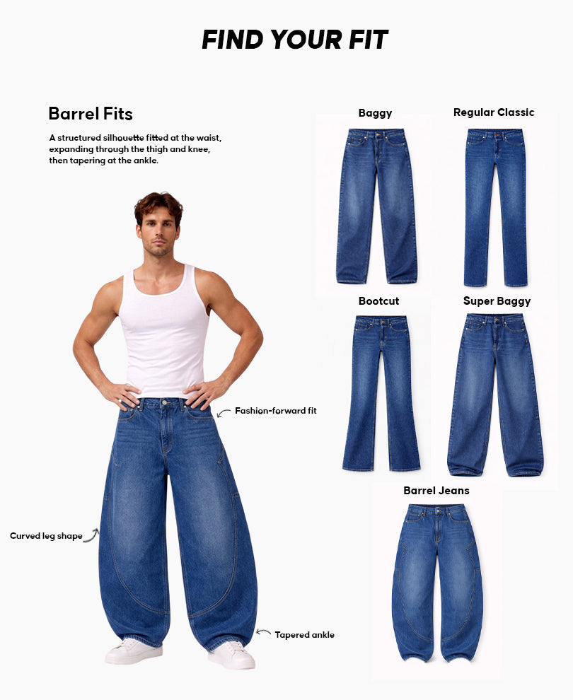 Charcoal Panelled Barrel Fit Jeans