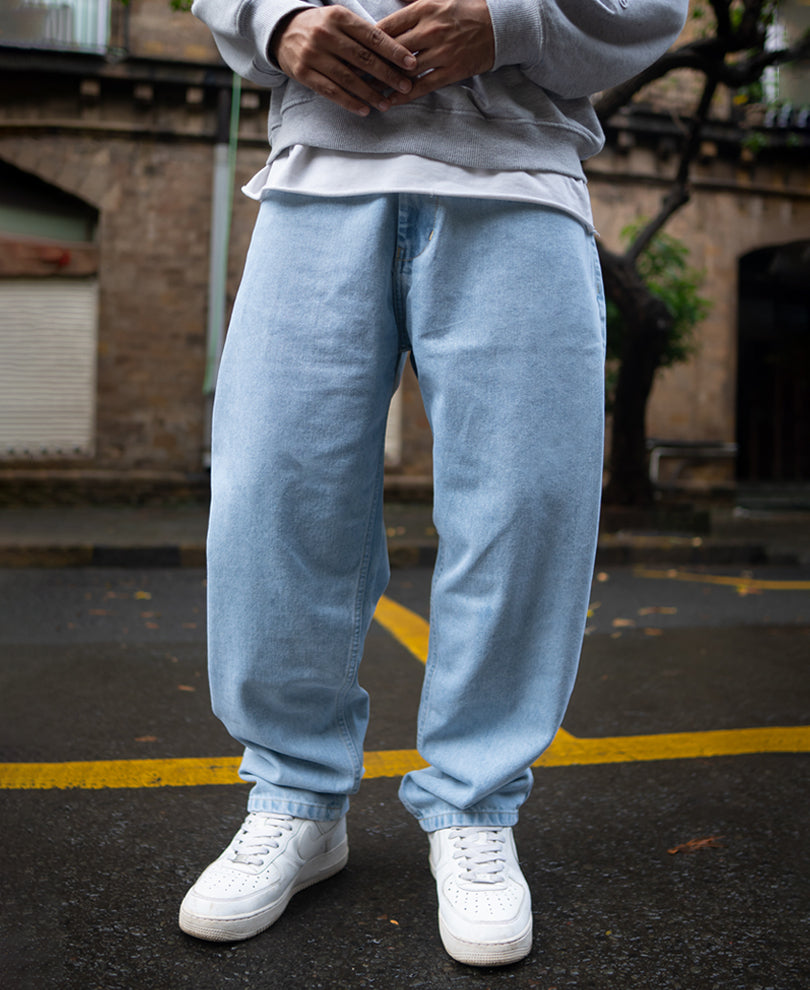 Ice Blue Basic Baggy Fit Denim Jeans