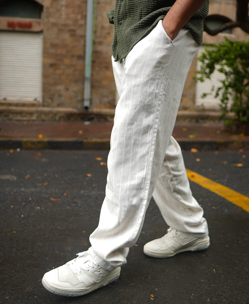 Off White and Beige Baggy Fit Pant