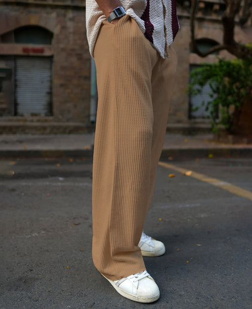 Beige Waffle Baggy Fit Track Pant