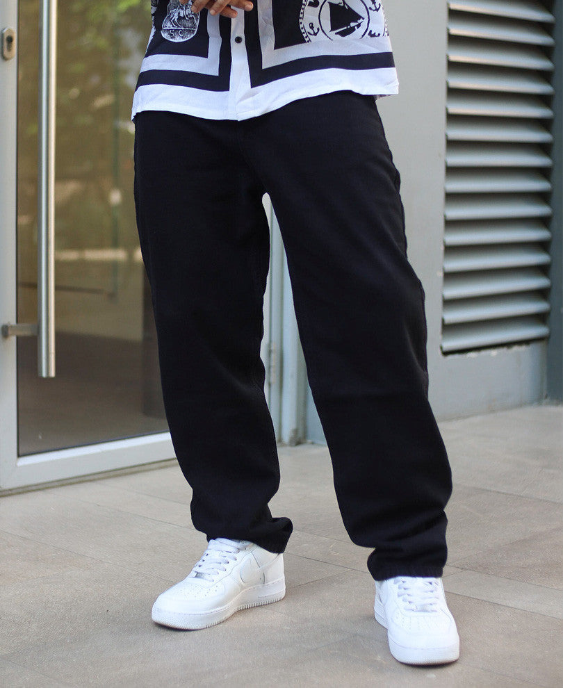 Black Solid Washed Baggy Fit Denim Jeans